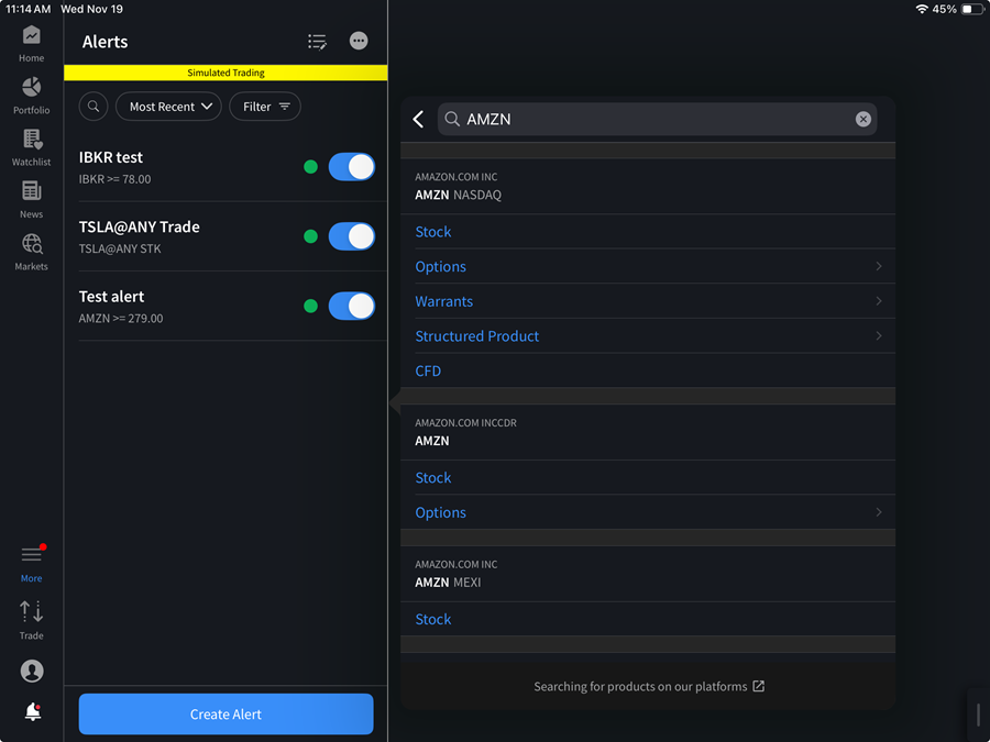 The symbol product list on the iPad. 